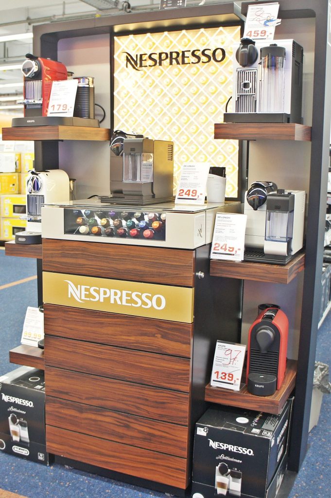 Department store display of Nespresso machines